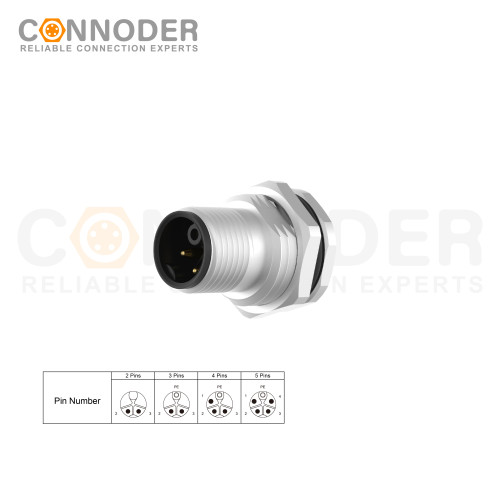 Wholesale M12 K Coded Male 4+PE Circular Connector | Panel Mount,Solder Connection,K code,M16x1.5, Front Fastened,Factory