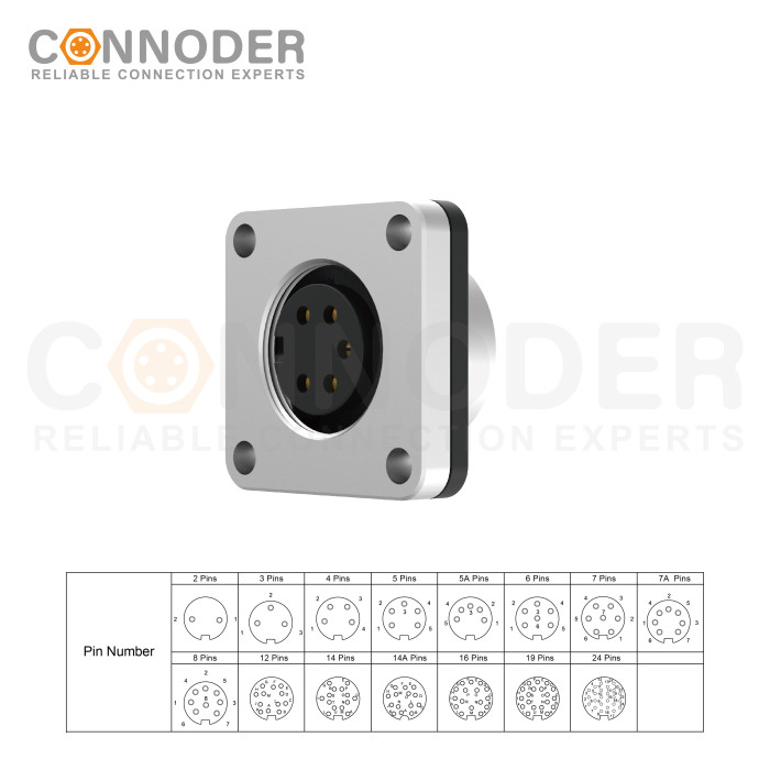 Wholesale M16 Female 5 Pin Circular Connector | Socket Panel Mount Connector with 4-hole Flange,IP67 Waterproof,Solder Type, Unshielded