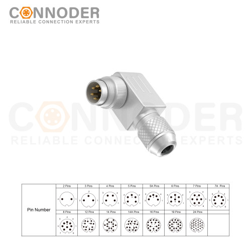 Wholesale M16 Male Circular Connector | Right Angled Metal Assembled Connector Shield 2 3 4 5 6 8 12 14 16 19 24 Pin Aviation Plug Connector
