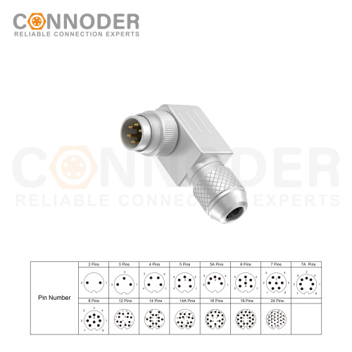 Wholesale M16 Male Circular Connector | Right Angled Metal Assembled Connector Shield 2 3 4 5 6 8 12 14 16 19 24 Pin Aviation Plug Connector