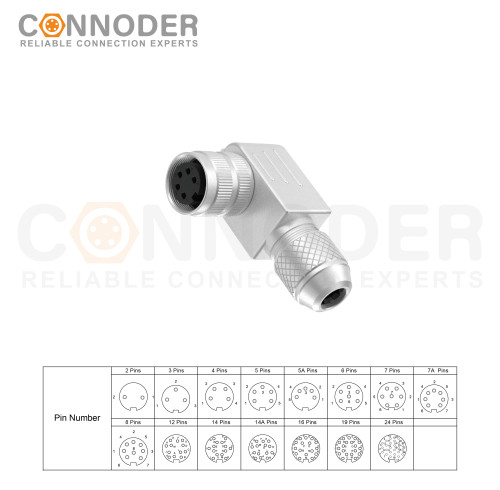 Wholesale M16 Female 5 Pin Circular Connector | Metal Right Angle Connector industrial Waterproof Power Cable
