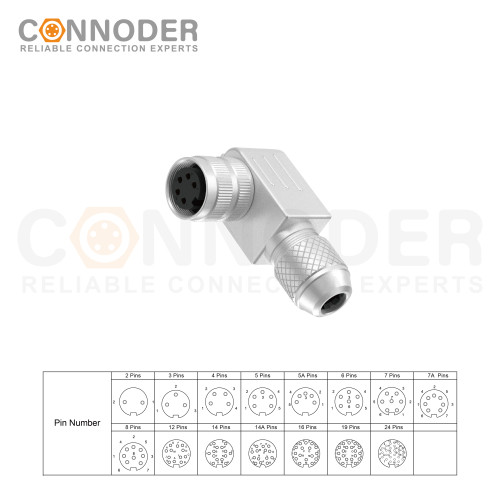 Wholesale M16 Female 5 Pin Circular Connector | Metal Right Angle Connector industrial Waterproof Power Cable