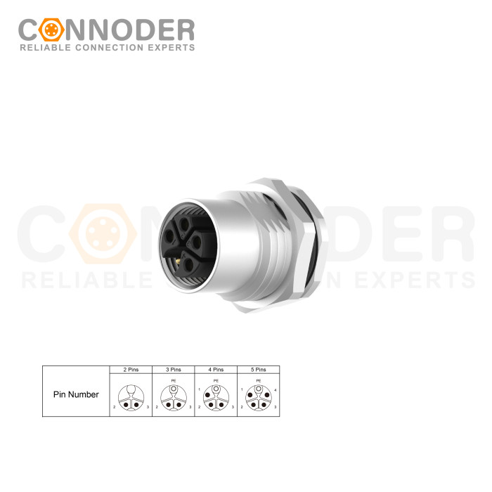 OEM & ODM M12 K Coded Female 4+PE Circular Connector | Wholesale Panel Mount, Solder Connection, M16x1.5, Fast Delivery & Quality Assurance