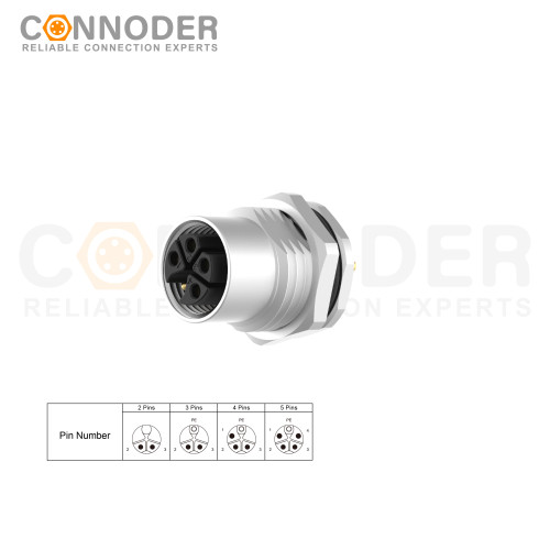 M12 K Coded Female 4+PE Circular Connector Wholesale | Panel Mount, Solder Connection, M16x1.5, Front Fastened - Custom OEM & ODM Solutions for Industrial Cable Distributors