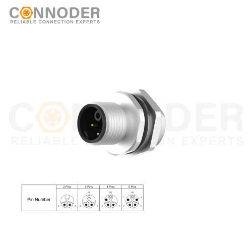 OEM & ODM Wholesale M12 K Coded Male 4+PE Circular Connector | Panel Mount, Solder Connection, M16x1.5 | Reliable Rear Fastened Solutions for Industrial Applications