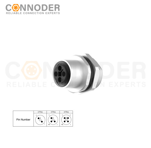 OEM & ODM Wholesale M12 T Coded Female 3+PE Circular Connector - Panel Mount, Solder Connection, M16x1.5, Rear Fastened for Industrial Applications