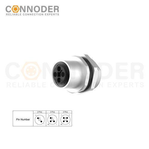 OEM & ODM Wholesale M12 T Coded Female 3+PE Circular Connector - Panel Mount, Solder Connection, M16x1.5, Rear Fastened for Industrial Applications
