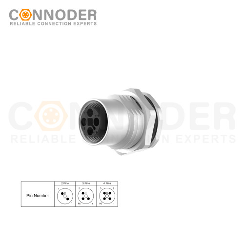 Panel Mount M12 T Coded Female 3+PE Circular Connector - Wholesale Solder Connection, M16x1.5, Front Fastened | Quality Assurance & Technical Support for OEMs and Wholesalers
