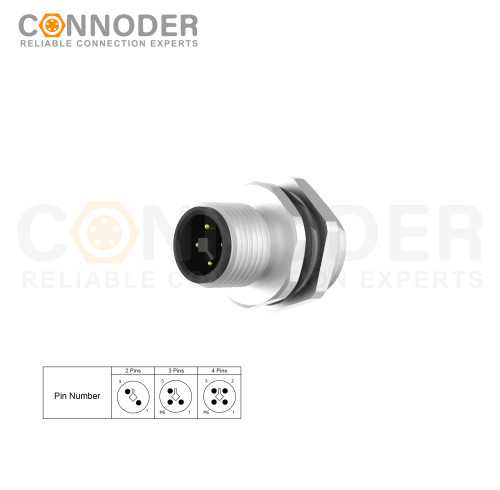 High-Quality M12 T Coded Male 2+PE Circular Connector | OEM & ODM Wholesale, Panel Mount, Solder Connection, M16x1.5, Rear Fastened - Tailored for Distributors and Bulk Buyers