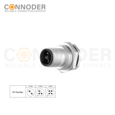 M12 T Coded Male Circular Connector Wholesale | 2+PE, Panel Mount with Solder Connection, M16x1.5, Fastened Front, Custom OEM/ODM Manufacturing