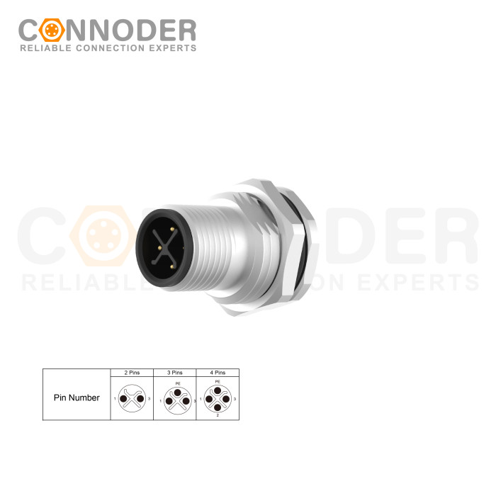 Custom Design M12 S Coded Male 3+PE Circular Connector - Wholesale Panel Mount with Solder Connection | M16x1.5, Front Fastened - Perfect for Distributors and Resellers