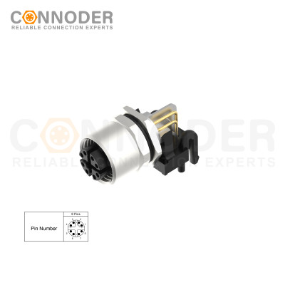 M12 X Coded Female 8 Pin Circular Connector - Wholesale with OEM & ODM Manufacturing | Panel Mount, PCB Dip-Solder Connection, Rear Fastened, M12x1.0 - Tailored Solutions for Distributors