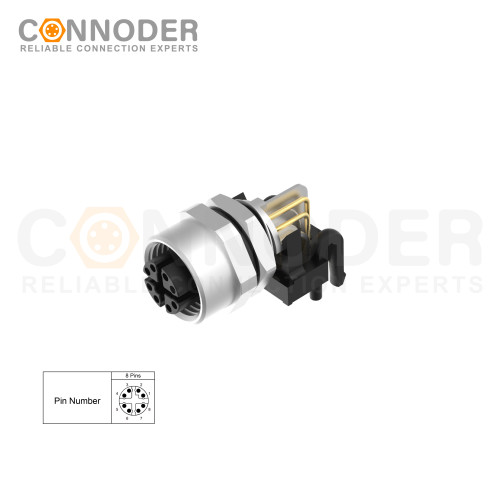 High Quality M12 X Coded Female 8 Pin Circular Connector - Panel Mount, PCB Dip-solder, Front Fastened, M12x1.0 | OEM & ODM Wholesale Services for Industrial Cable Connectors