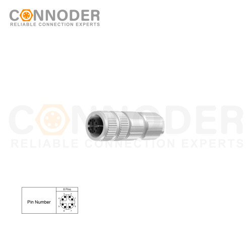Professional Grade M12 X Coded Female 8 Pin Circular Connector | OEM & ODM Services | Metal Assembled, Field Wireable, Screw Connection, PG7 Shielded