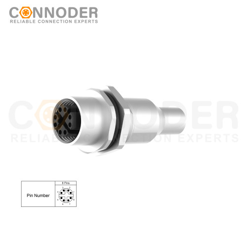 Wholesale M12 X Coded Female 8 Pin Circular Connector | OEM/ODM Services Available | Panel Mount, M16x1.5 Solder, Rear Fastened, Shielded | Ideal for Industrial Applications
