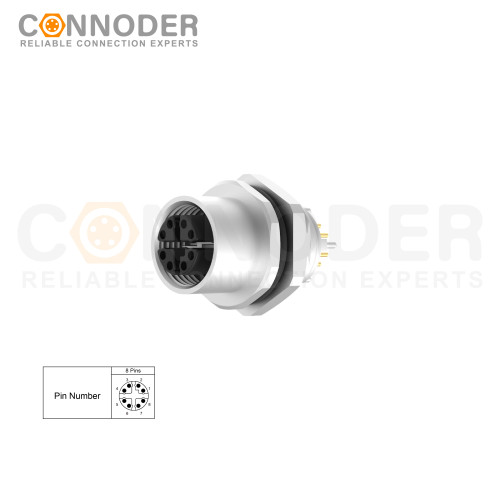 Wholesale M12 X Coded Female 8 Pin Circular Connector | Custom OEM & ODM Solutions for Panel Mount, Data Transmission, Solder Connection, M16x1.5