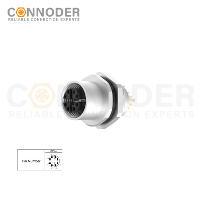Wholesale M12 X Coded Female 8 Pin Circular Connector | Custom OEM & ODM Solutions for Panel Mount, Data Transmission, Solder Connection, M16x1.5