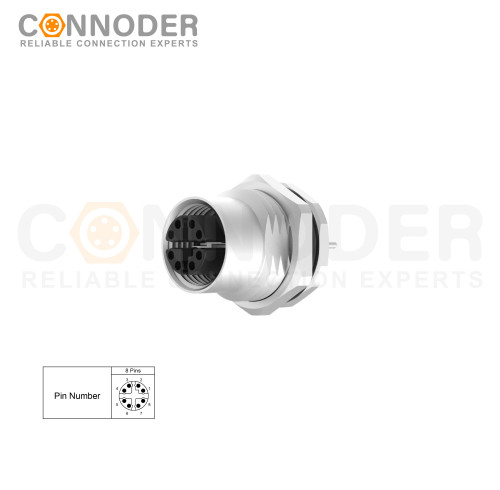Wholesale & Custom Design M12 X Coded Female 8 Pin Circular Connector | Panel Mount, Data Transmission, Solder Connection, M16x1.5, Front Fastened | Ideal for Distributors and OEM Needs