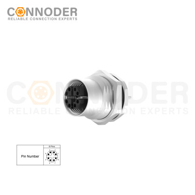 Wholesale & Custom Design M12 X Coded Female 8 Pin Circular Connector | Panel Mount, Data Transmission, Solder Connection, M16x1.5, Front Fastened | Ideal for Distributors and OEM Needs