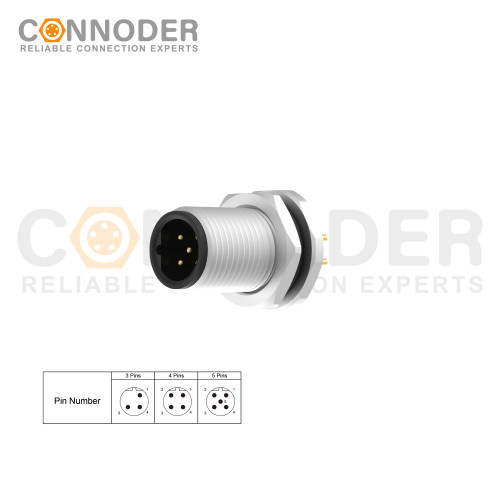 M12 B Code Male Panel Rear Mount Receptacle PCB Connector M16*1.5 | Male Mount with Front Fastened Pane for PCB, M12 X 1.0 - Custom Design, OEM & ODM Services, Ideal for Distributors and Wholesalers