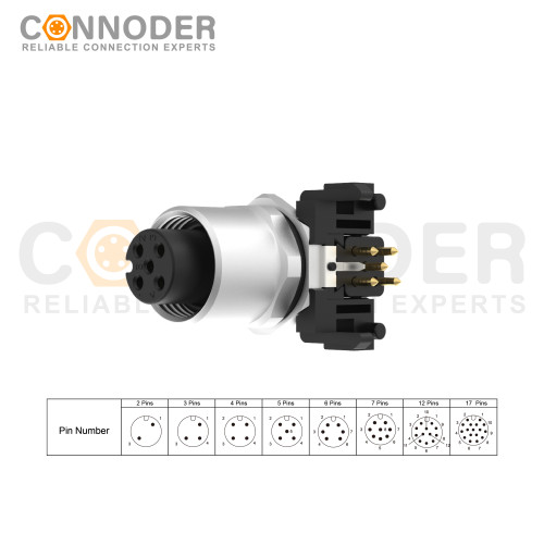 Top Quality M12 A 5 Pin Circular Connectors | Female Panel Mount, PCB Dip-solder Connection, A Code, M12x1.0 | Wholesale, OEM, and ODM Solutions for Industrial Use