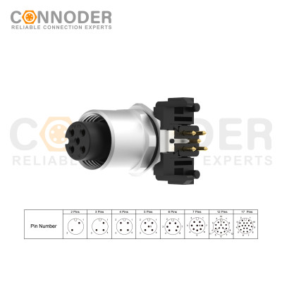 Top Quality M12 A 5 Pin Circular Connectors | Female Panel Mount, PCB Dip-solder Connection, A Code, M12x1.0 | Wholesale, OEM, and ODM Solutions for Industrial Use