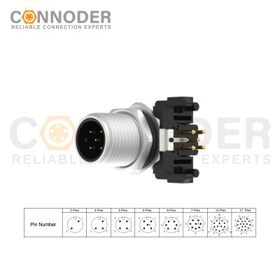 OEM & ODM M12 A Circular Connector | 5 Pin Panel Mount with PCB Dip-solder Connection - A Code, M12x1.0 for Wholesale and Distributors
