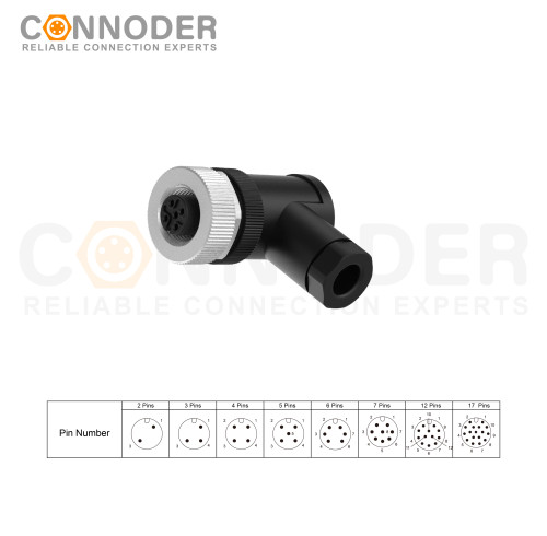 M12 5 Pin Male & Female Right Angle Socket Panel Aviation Wire Connector | 12mm Industrial Circular Connector,Outdoor Waterproof IP67