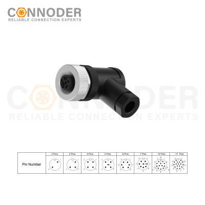 M12 5 Pin Male & Female Right Angle Socket Panel Aviation Wire Connector | 12mm Industrial Circular Connector,Outdoor Waterproof IP67