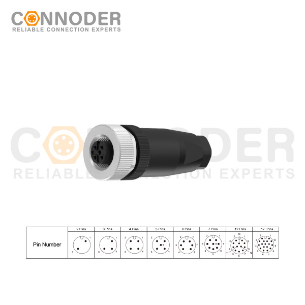 M12 Female Connector | A Code Industrial Circular Connector Field Assembly Wireable Sensor IP67 Unshiled Straight Type Adapter 125V 4A AC/DC Connector for PG7
