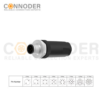 M12 Field Wireable Connector A Code Straight 5pin Male Non-shield connector | Male Straight Field Wireable,Screw Connection,A code,PG9
