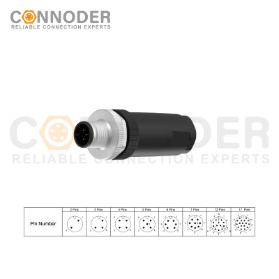 M12 Field Wireable Connector A Code Straight 5pin Male Non-shield connector | Male Straight Field Wireable,Screw Connection,A code,PG9