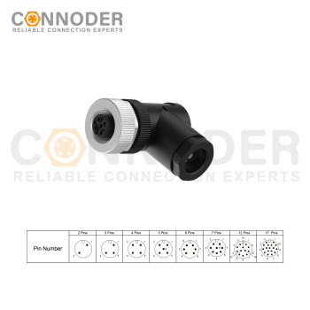 M12 5 Pin Female Connector | 12mm A Code Industrial Circular Connector IP67 Right Angle Type Adapter Field Assembly Wireable Sensor Unshiled 125V 4A AC/DC Connector for PG7