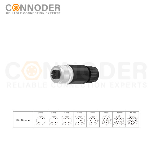 M12 A 5 Pin Connector | Field Wireable-Male And Female |5 Pin Female Field Wireable,Straight Plastic Assembled,Solder Connection,A code,batch