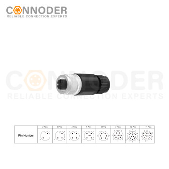 M12 A 5 Pin Connector | Field Wireable-Male And Female |5 Pin Female Field Wireable,Straight Plastic Assembled,Solder Connection,A code,batch