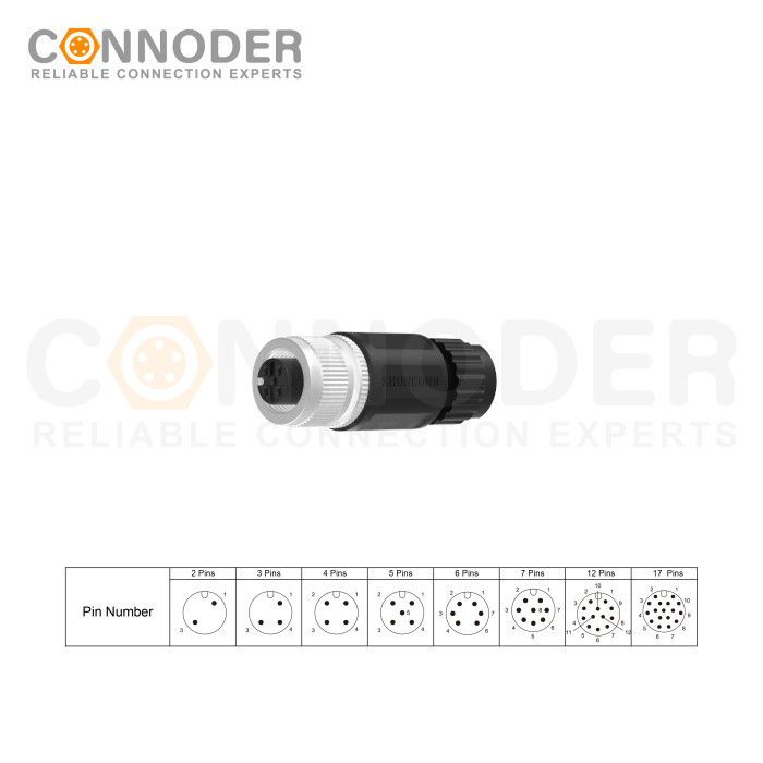 M12 A 5 Pin Connector | Field Wireable-Male And Female |5 Pin Female Field Wireable,Straight Plastic Assembled,Solder Connection,A code,batch