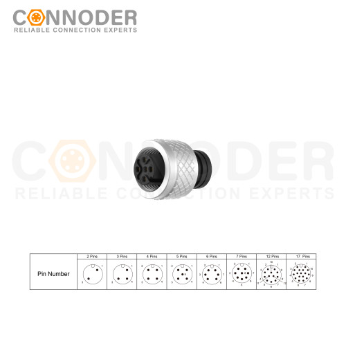 M12 5Pin Female Metal Shell Shield Molded A Cable Connector | Female Metal Shell Unshielded Overmolded  Connector,Solder Connection,A code,Custom
