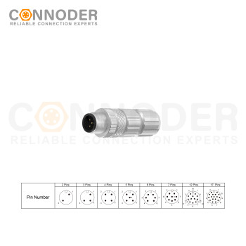 M12 3 Pin Male Connector A Code Field Assembly Circular Connector IP67 Straight Type Adapter Shielding Metal Shell Sensor 60V 4A AC/DC Connector for PG7/PG9