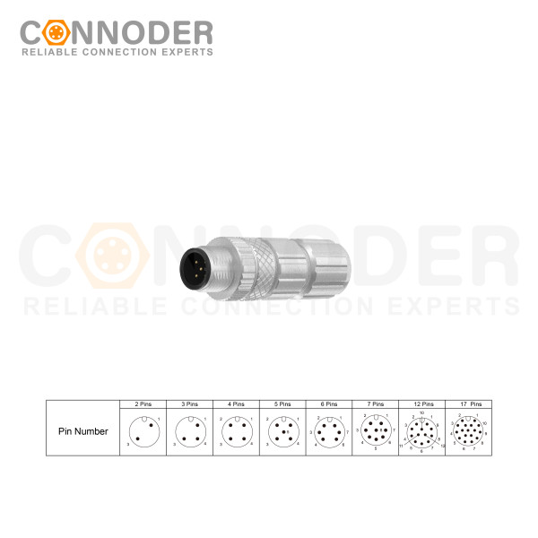 M12 Male Connector A Code Field Assembly Circular Connector IP67 Straight Type Adapter Shielding Metal Shell Sensor 60V 4A AC/DC Connector for PG7/PG9