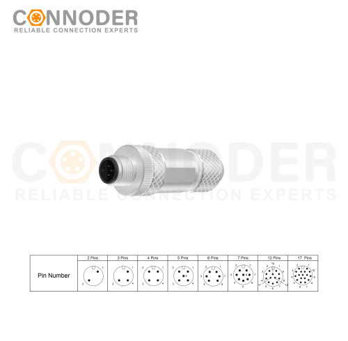 Metal M12 8 Pin Male Field Wireable Connector-Screw | Male Metal Assembled,Field Wireable,Screw Connection,A code,Shielded,PG7