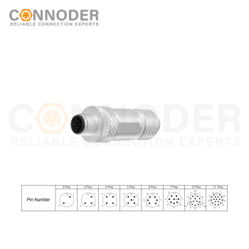 Metal M12 8 Pin Male Field Wireable Connector-Screw | Male Metal Assembled,Field Wireable,Screw Connection,A code,Shielded,PG7