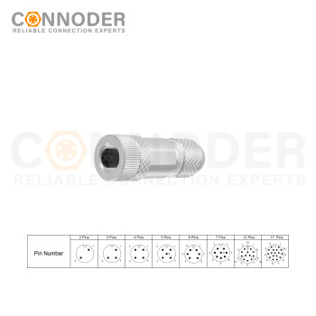M12 8 Pin Female Connector | A Code Shielding Metal Shell Sensor Field Assembly Circular Connector IP67 Straight Type Adapter 60V 4A AC/DC Connector for PG7/PG9