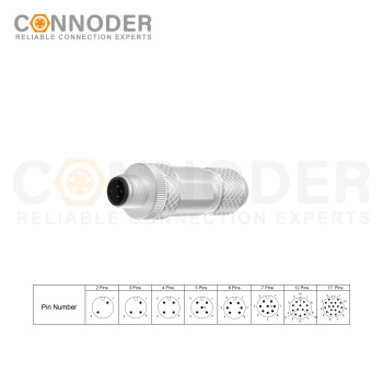 M12 4 Pin Male Connector | D Code Shielding Metal Shell Sensor Field Assembly Circular Connector IP67 Straight Type Adapter 250V 4A AC/DC Connector for PG7/PG9