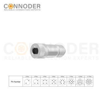 M12 4 Pin Female Connector | D Code Shielding Metal Shell Sensor Field Assembly Circular Connector IP67 Straight Type Adapter 250V 4A ACDC Connector for PG7PG9