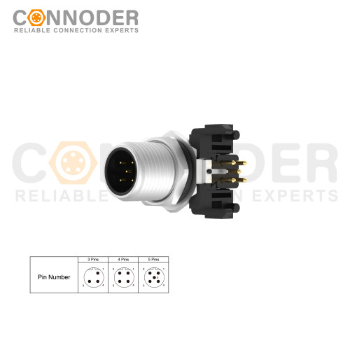 Wholesale M12 Circular Connector l 3 Pin Male Panel Mount, PCB Dip-solder Connection,M12x1.0,