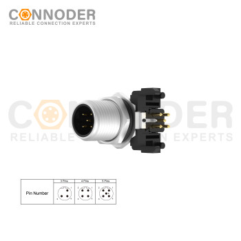 Wholesale M12 Circular Connector l 3 Pin Male Panel Mount, PCB Dip-solder Connection,M12x1.0,