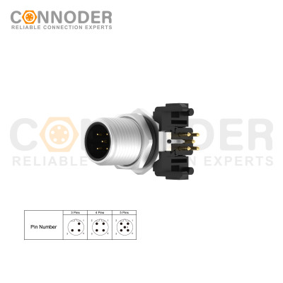 Wholesale M12 Circular Connector l 3 Pin Male Panel Mount, PCB Dip-solder Connection,M12x1.0,