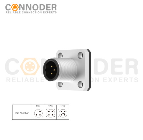 Wholesale M12 B Circular Connector l 5 Pin Male Panel Mount,Solder Square Flange,14x14