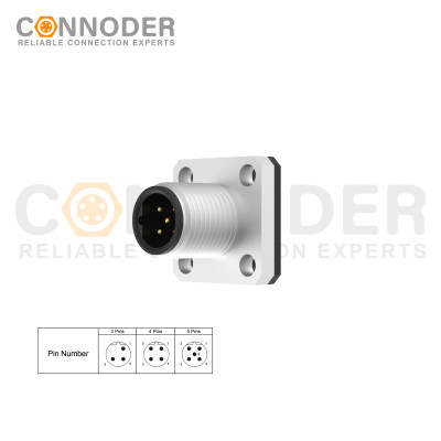 Wholesale M12 B Circular Connector l 5 Pin Male Panel Mount,Solder Square Flange,14x14