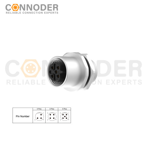 Wholesale M12 Circular Connector l 4 Pin Panel Mount,Solder Connection,M12x1.0, Rear Fastened